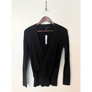 White House Black Market NWT $84 Black Shimmer Knit Sweater V Neck Long Sleeve S